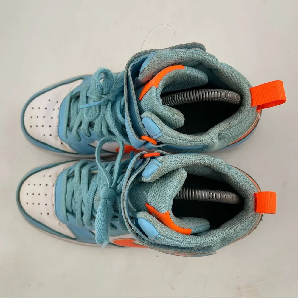 Nike Big Kids Court Borough Mid 2 - SZ 7 Y - Lt Blue White Orange Shoes
